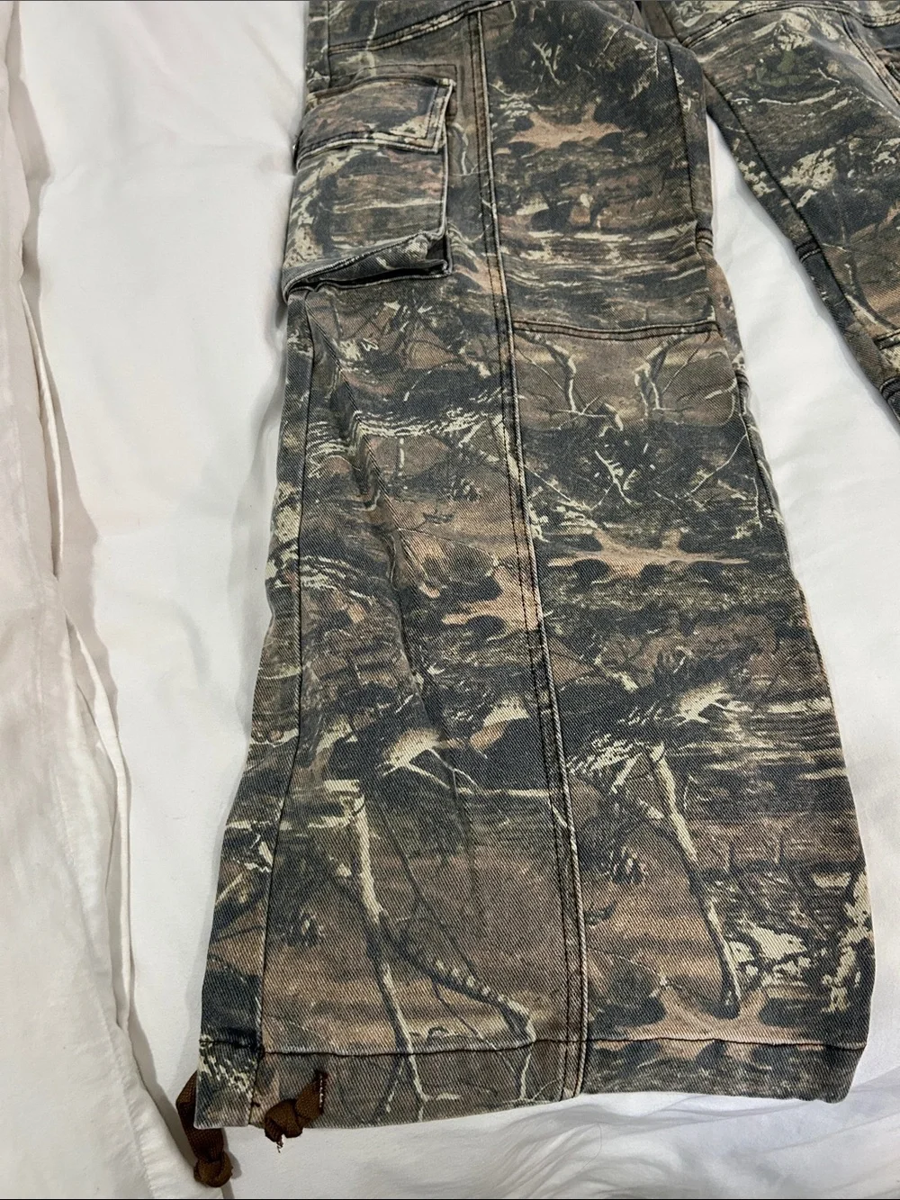 REVICE Camouflage Wide Leg Cargo Jeans in Brown & Green